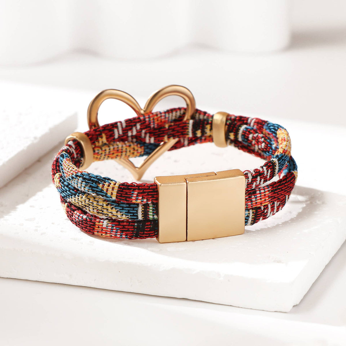 Boho Heart Woven Magnetic Clasp Bracelet