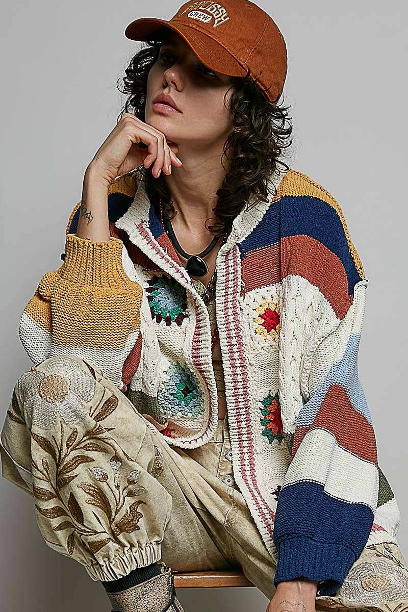 Handmade Patchwork Striped Chenille Sweater