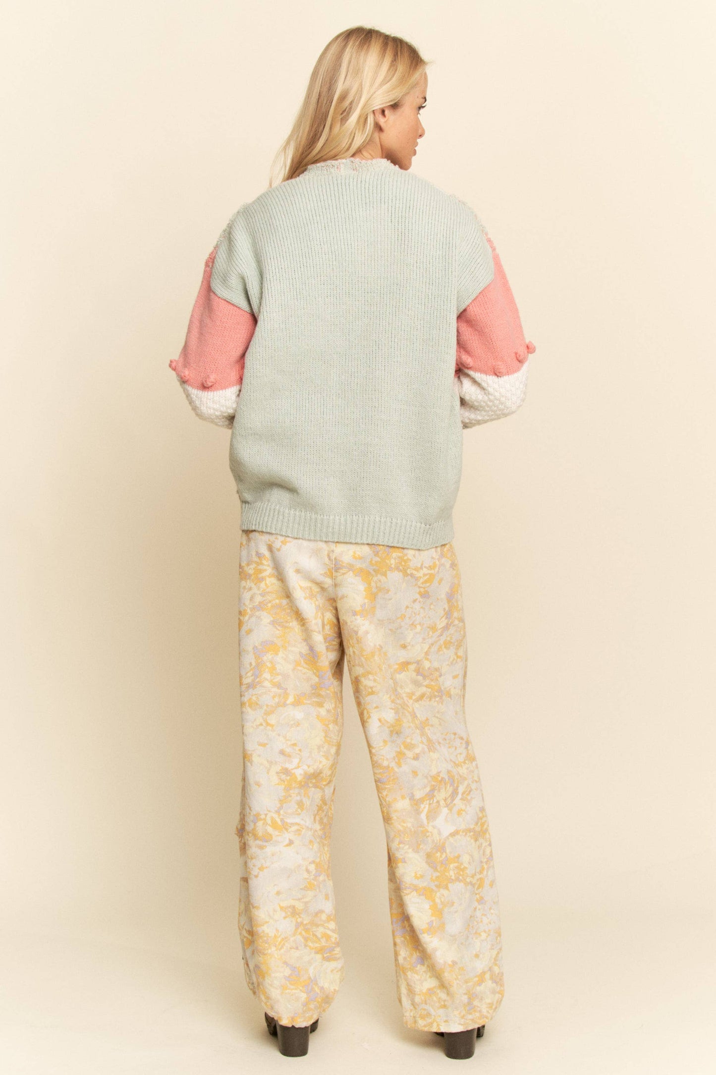 LONG SLEEVE PATCHWORK CARDIGAN FRONT ZIPPER