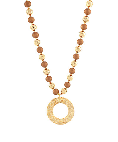 Circle Outline Wood & CCB Ball Necklace