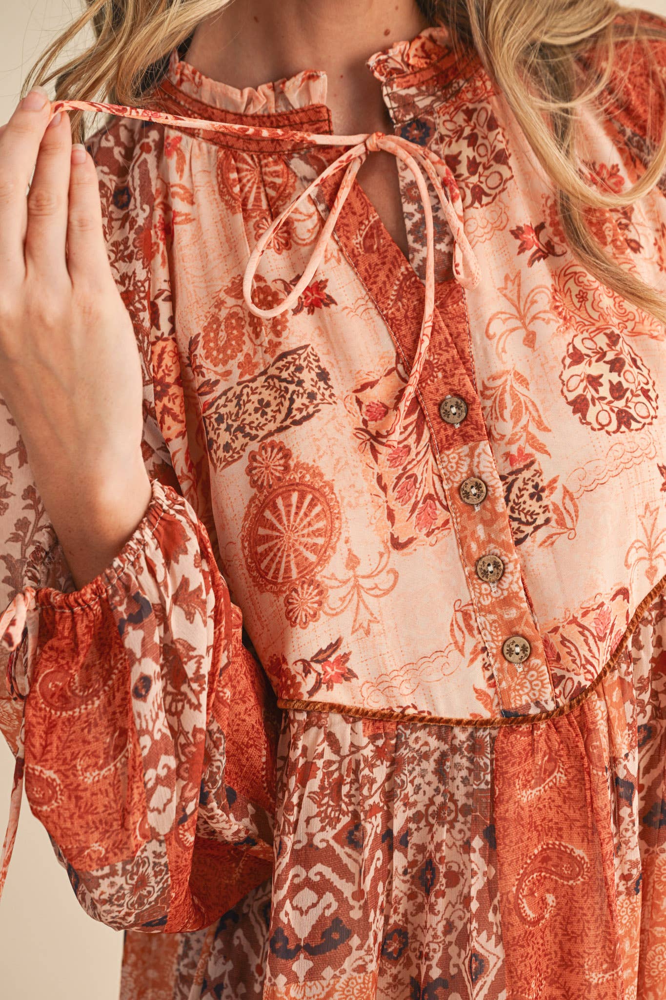 PATCHWORK PRINT MIDI DRESS