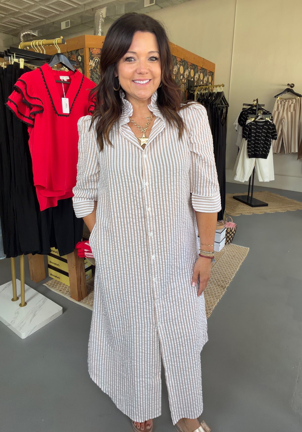 Stripe Frilled Collar Shirt Dress