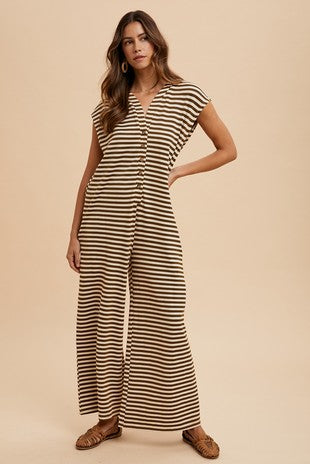 Knit Strip Wide Leg Jumpsuit