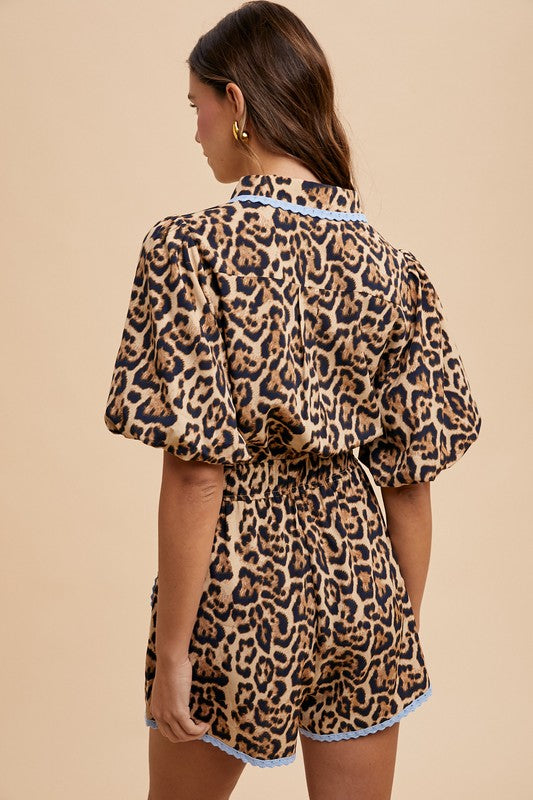 Leopard Print Button Down Romper