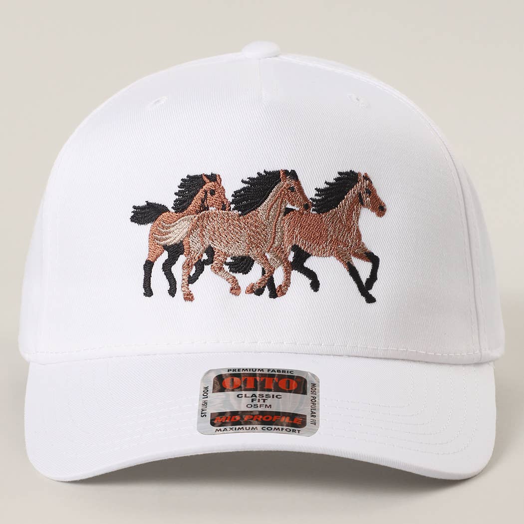 Wild Three Horses Embroidery Trucker Hat