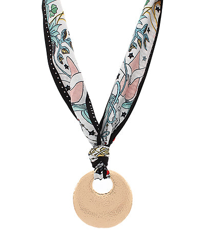 Textured Round Pendant Scarf Necklace