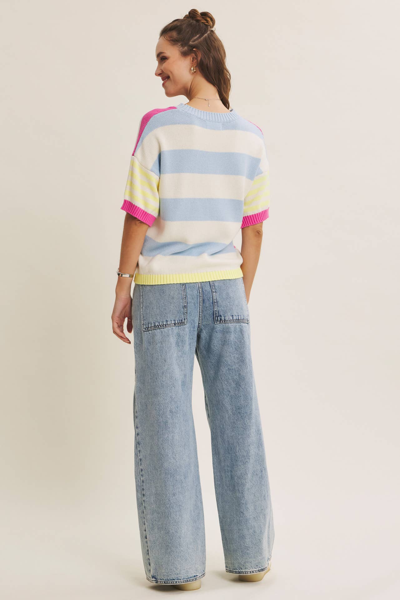 FEEL-GOOD PLAYFUL SUMMER MULTI STRIPE COTTON SWEATER TOP