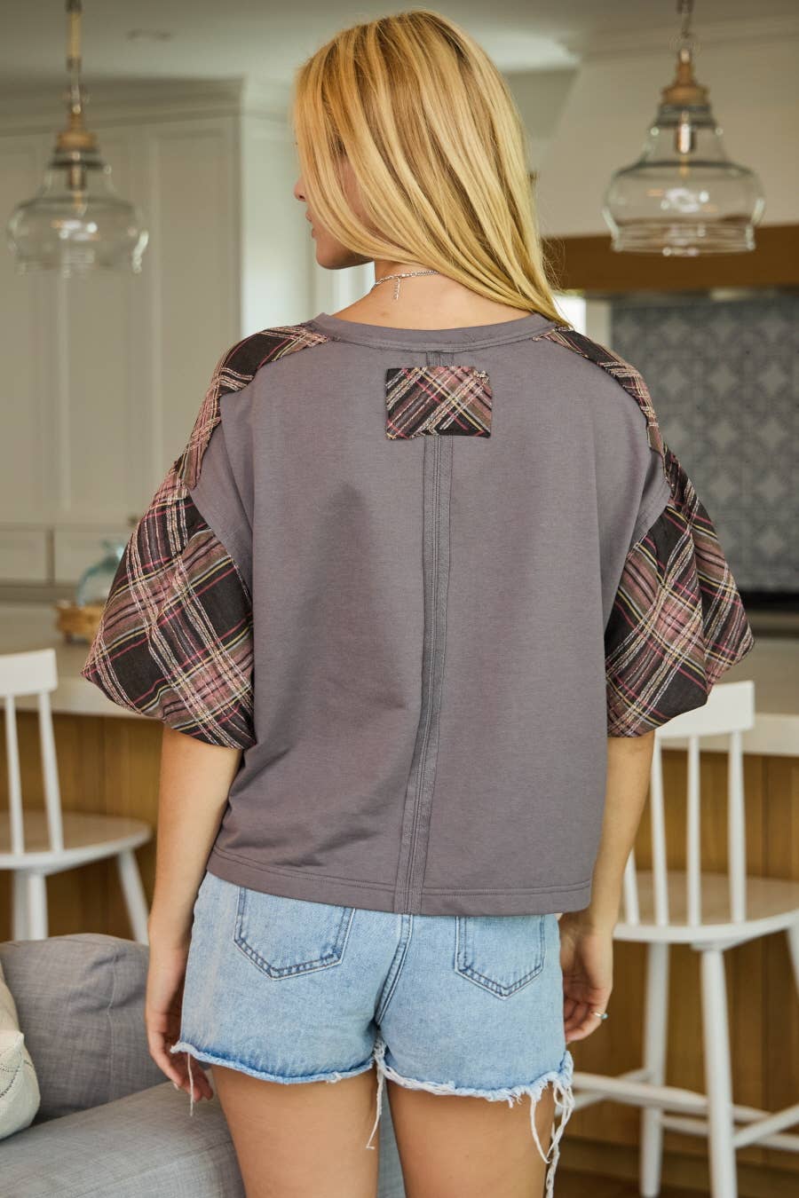 Print Mixed Fabric French Terry Top