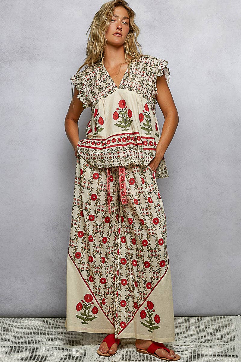 V-Neck Floral Pattern Top