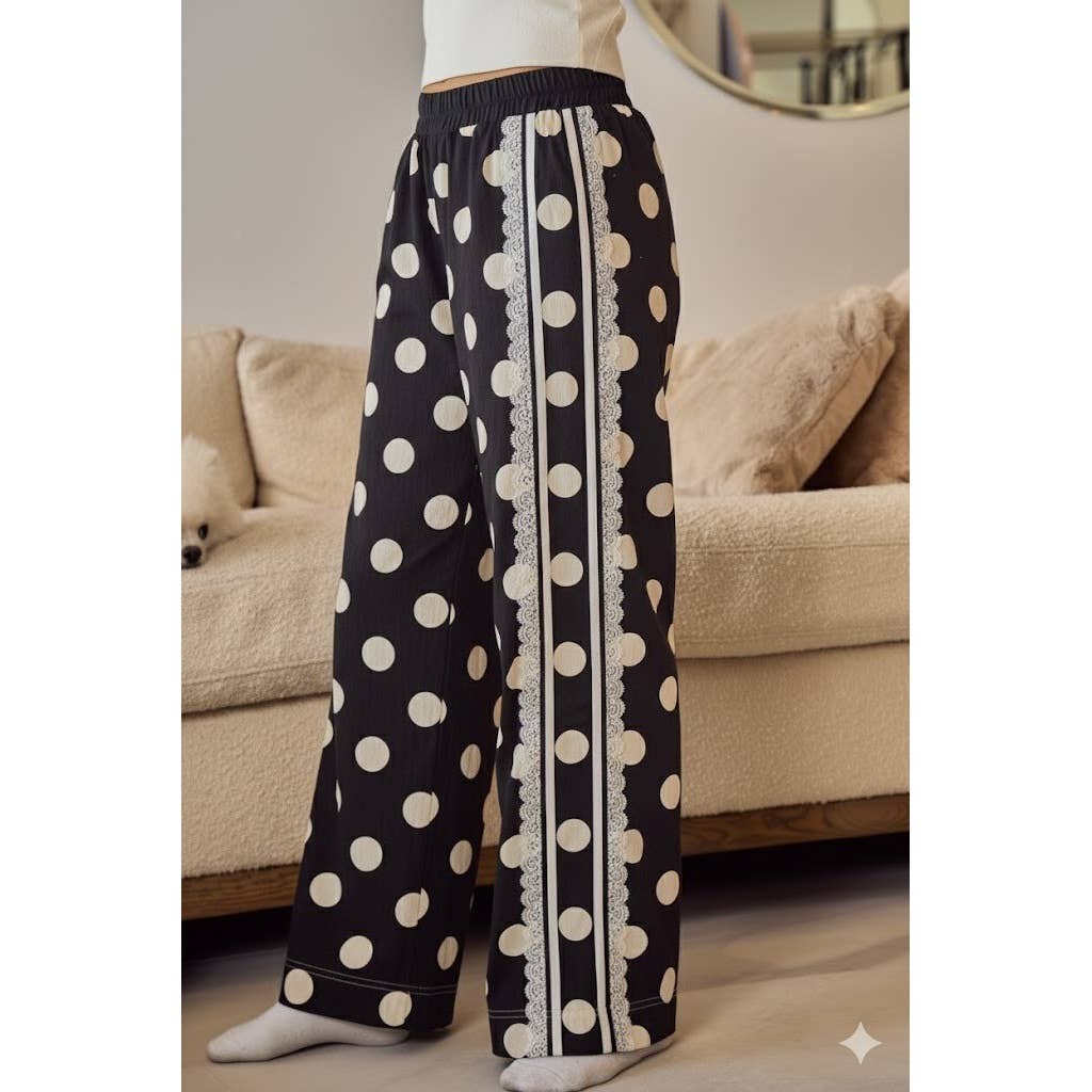 Polka Dot Spring Meadow Lace Trimmed Relaxed Pants