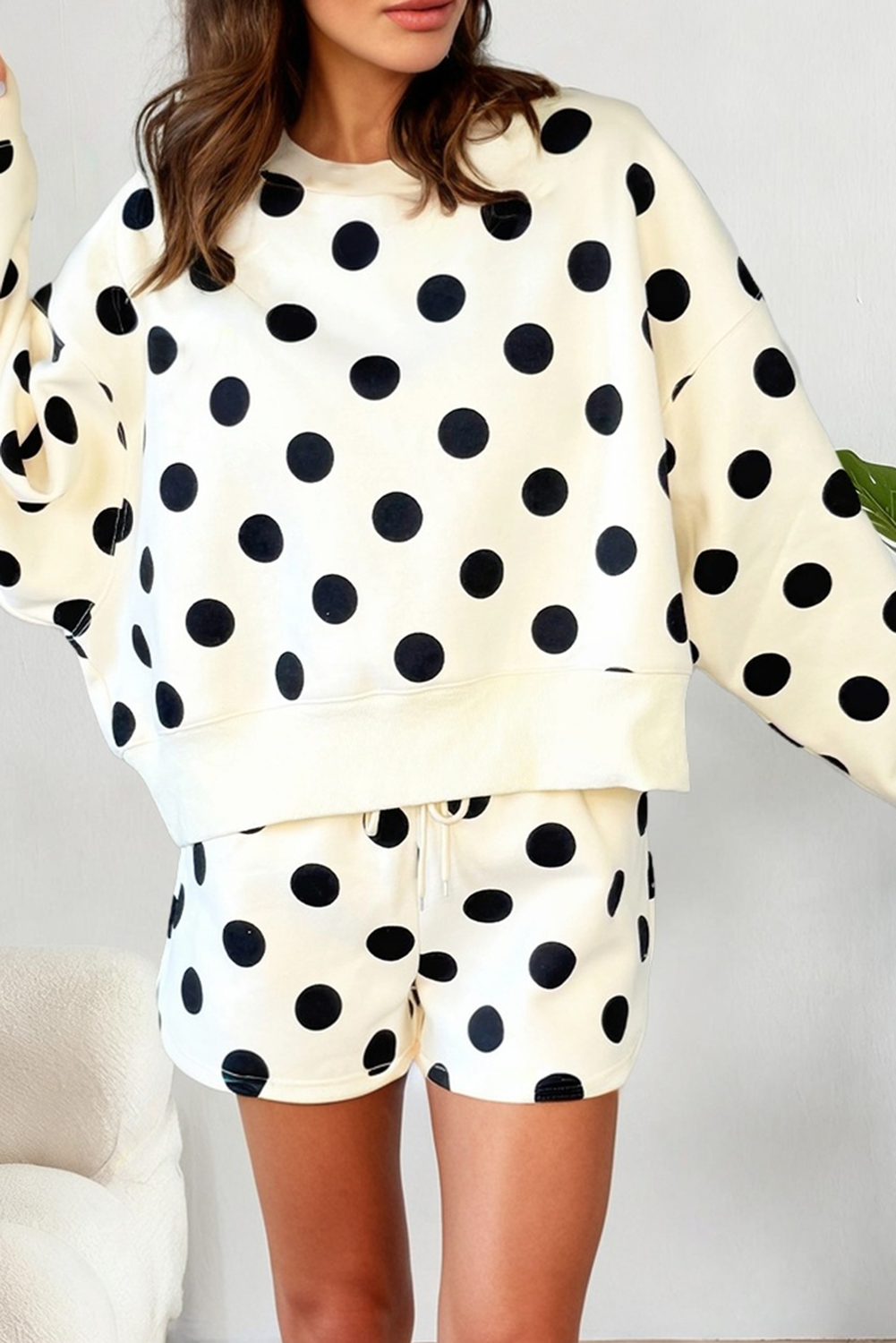 Polka Dot Pullover/Drawstring Shorts Sets