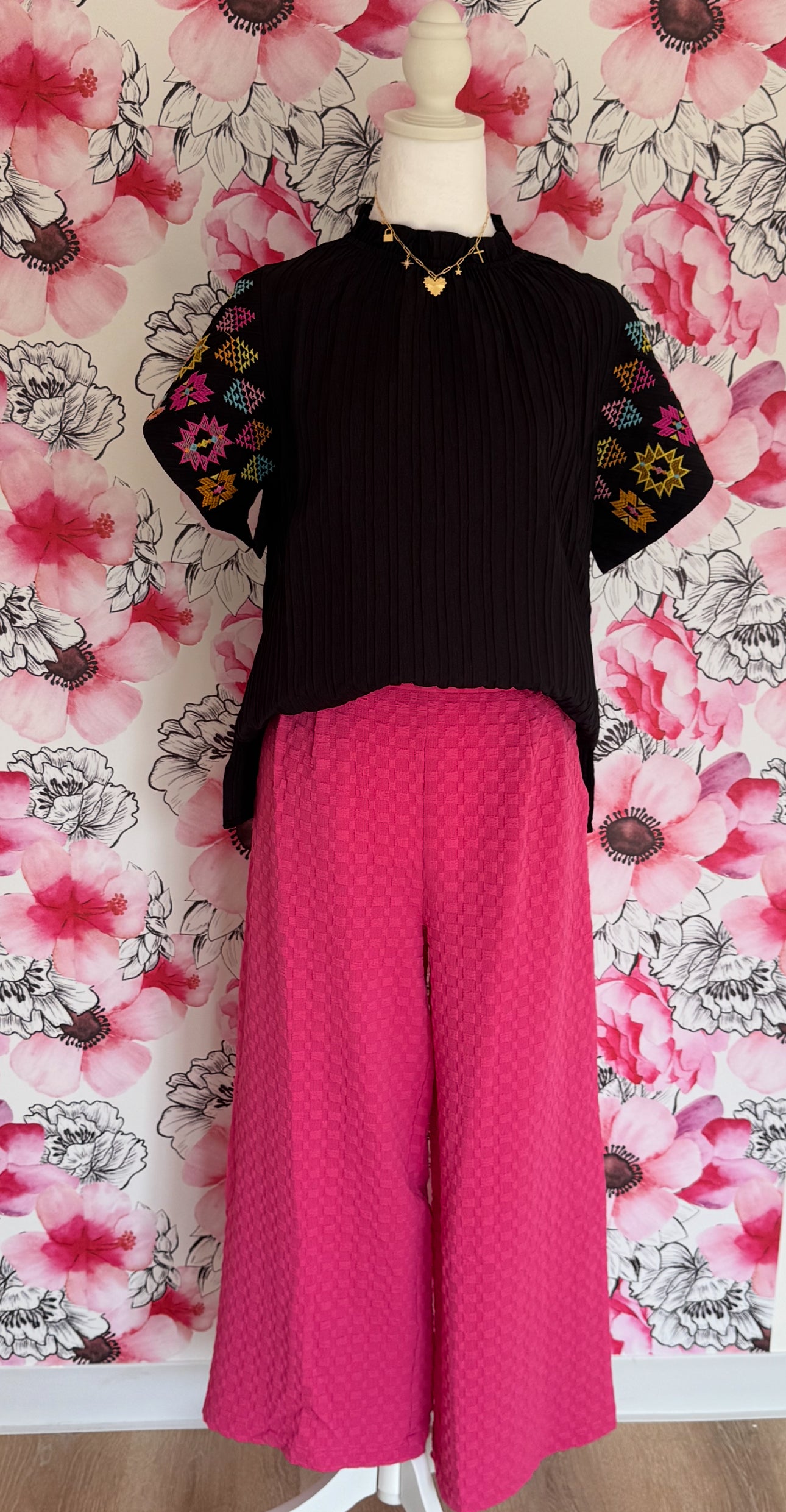Embroidered Flutter Ruffle Sleeve Top