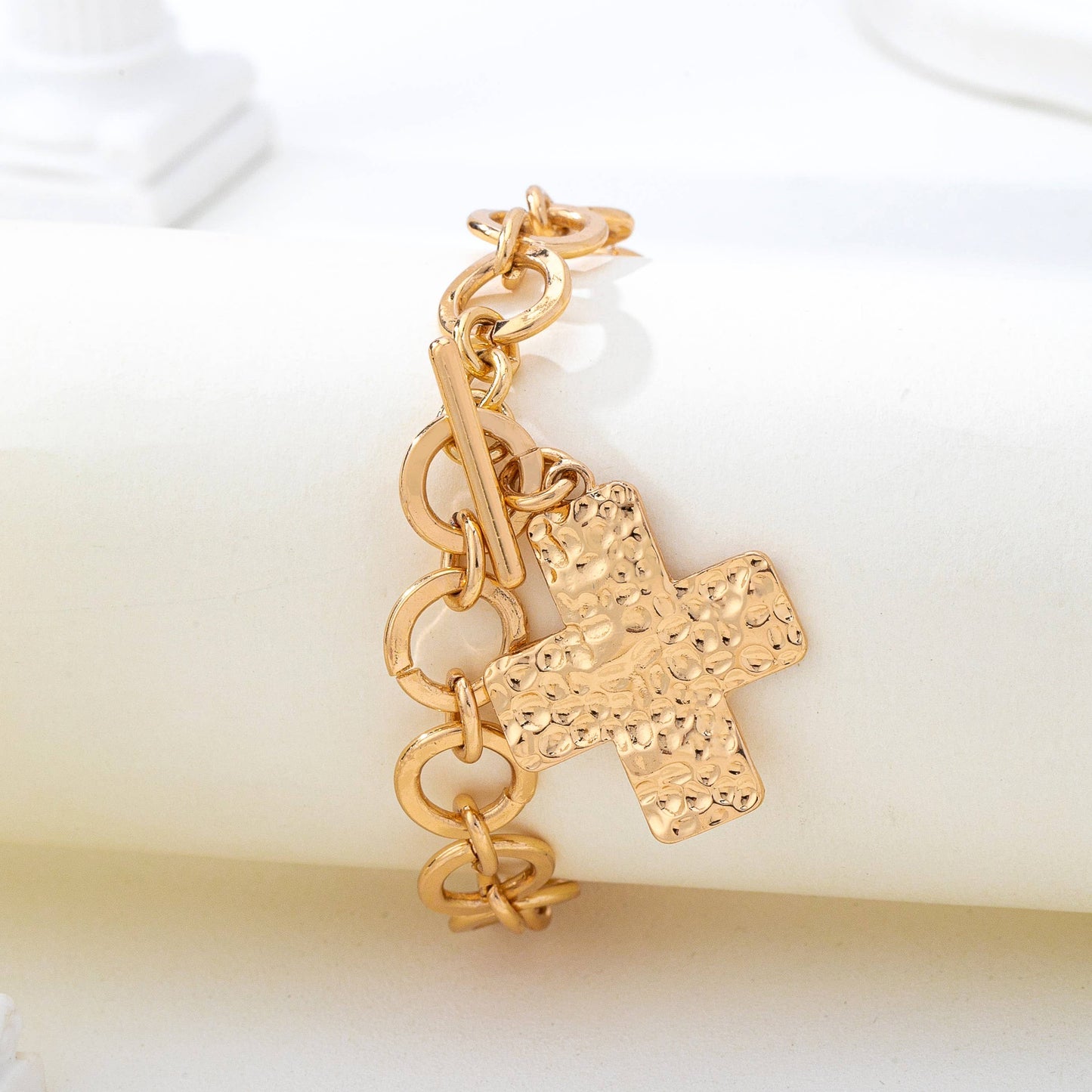 Hammered Cross Toggle Bracelet