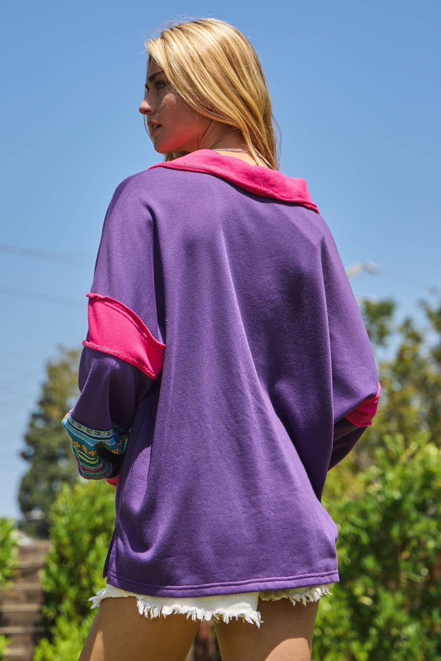 Contrast Mixed Fabric Sweatshirts