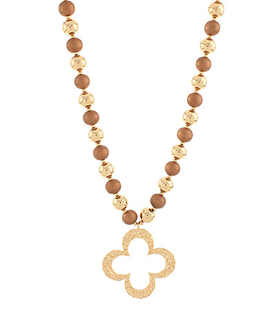 Clover Outline Wood & CCB Ball Necklace