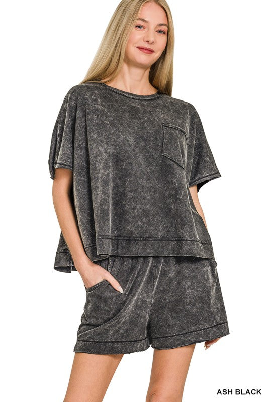 Acid Washed Oversized Shorts Set