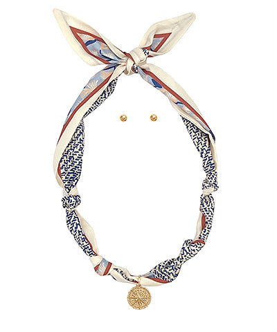 Scarf & Compass Charm Necklace Set