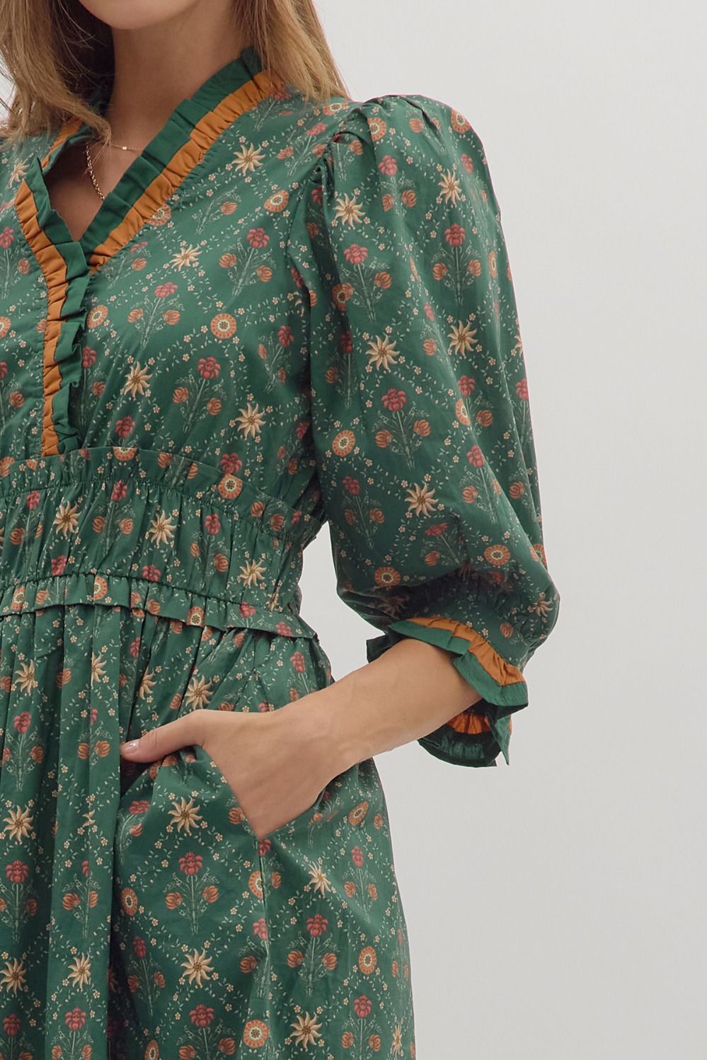 Floral Puff Sleeve Midi Dress
