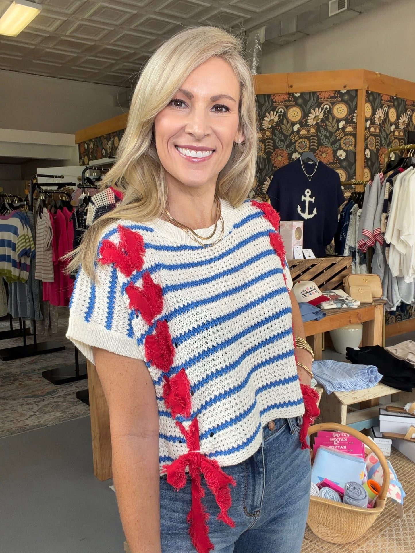STRIPE RIBBON DETAIL SWEATER VEST