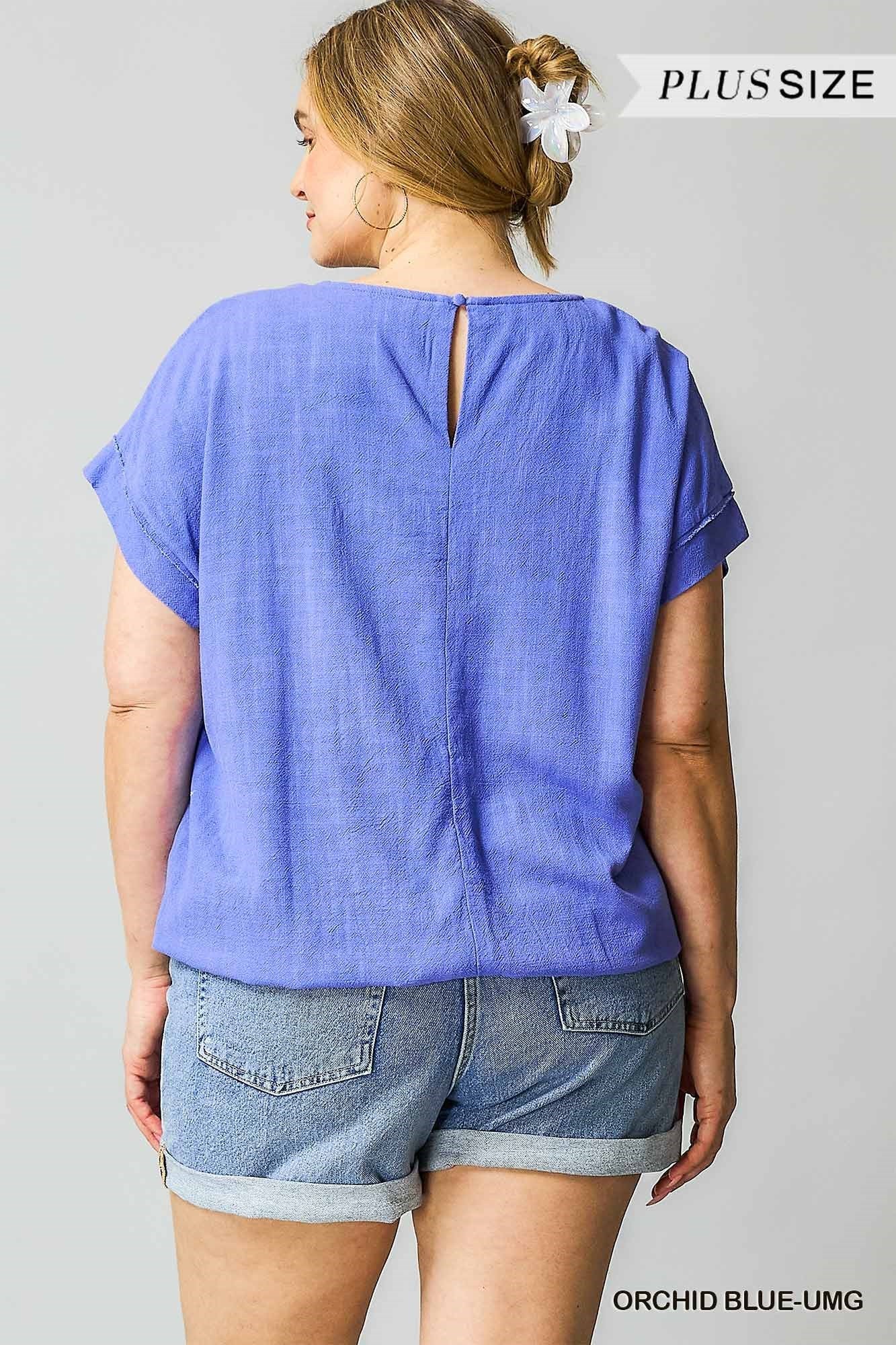 Draw-string linen blend shirt