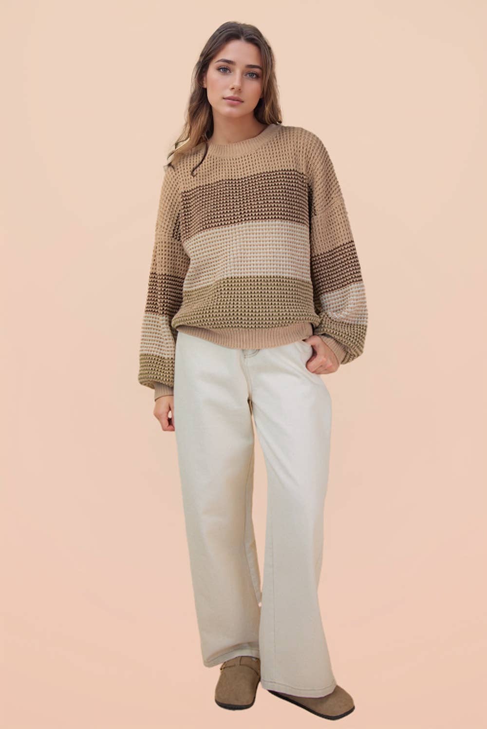 Oversized Color Block Knit Sweater Top