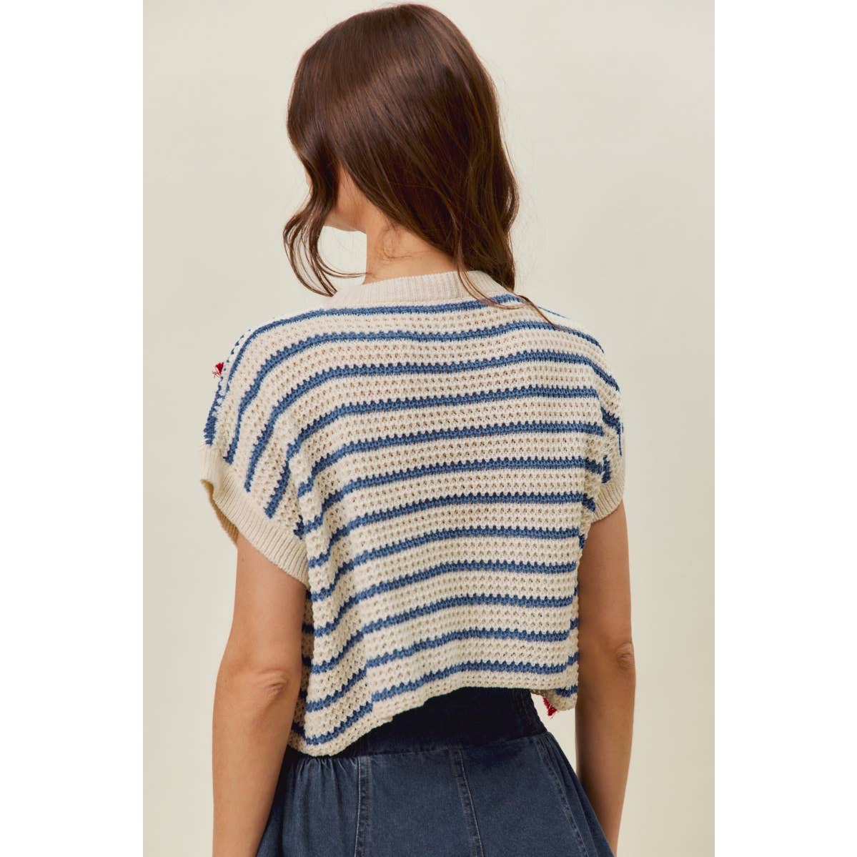 STRIPE RIBBON DETAIL SWEATER VEST