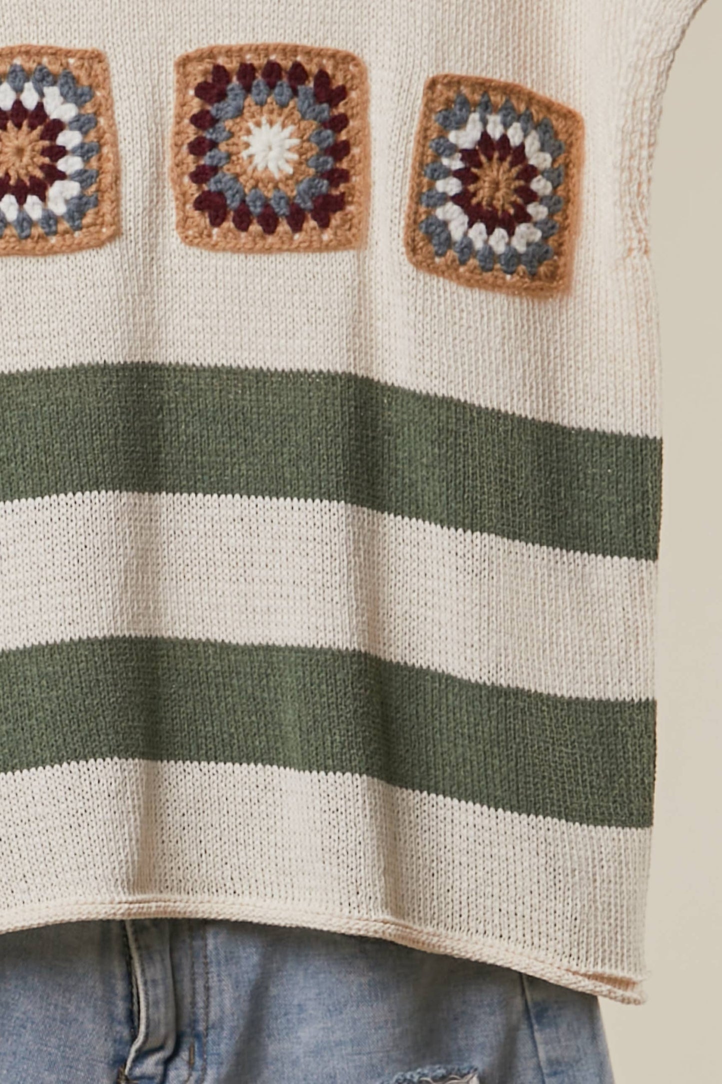Granny Square Striped Sweater