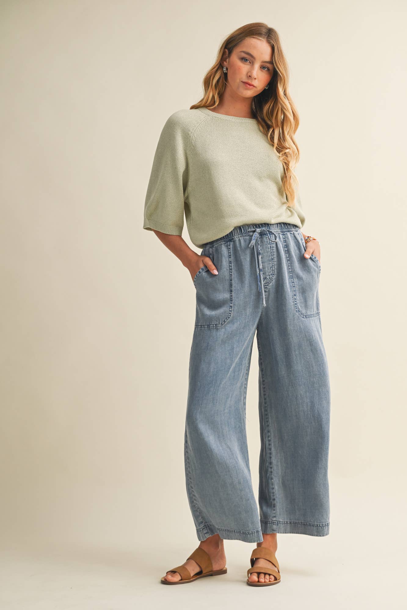 Drawstring Waist Patch Pocket Pants