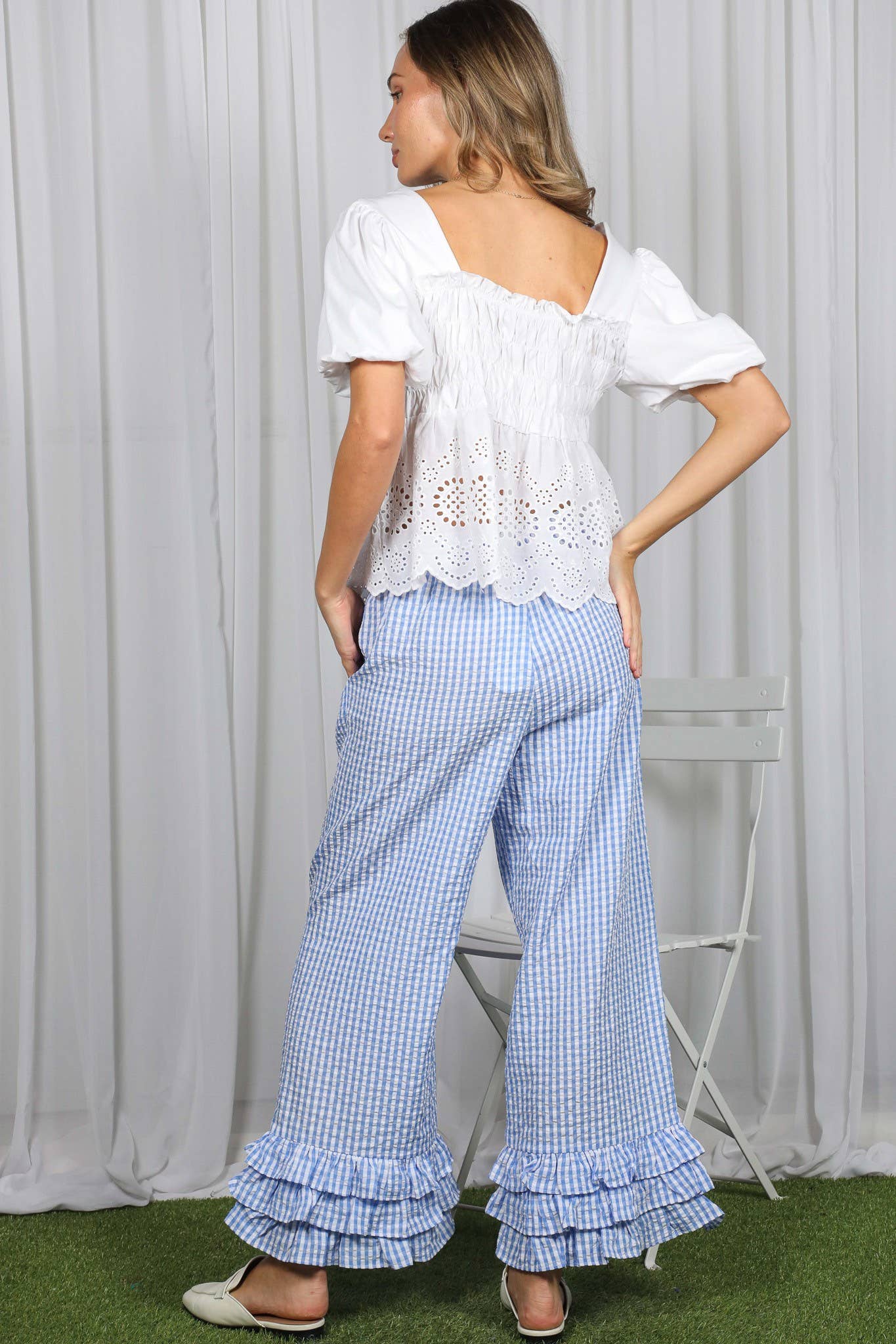 Gingham Layered Ruffle Pants