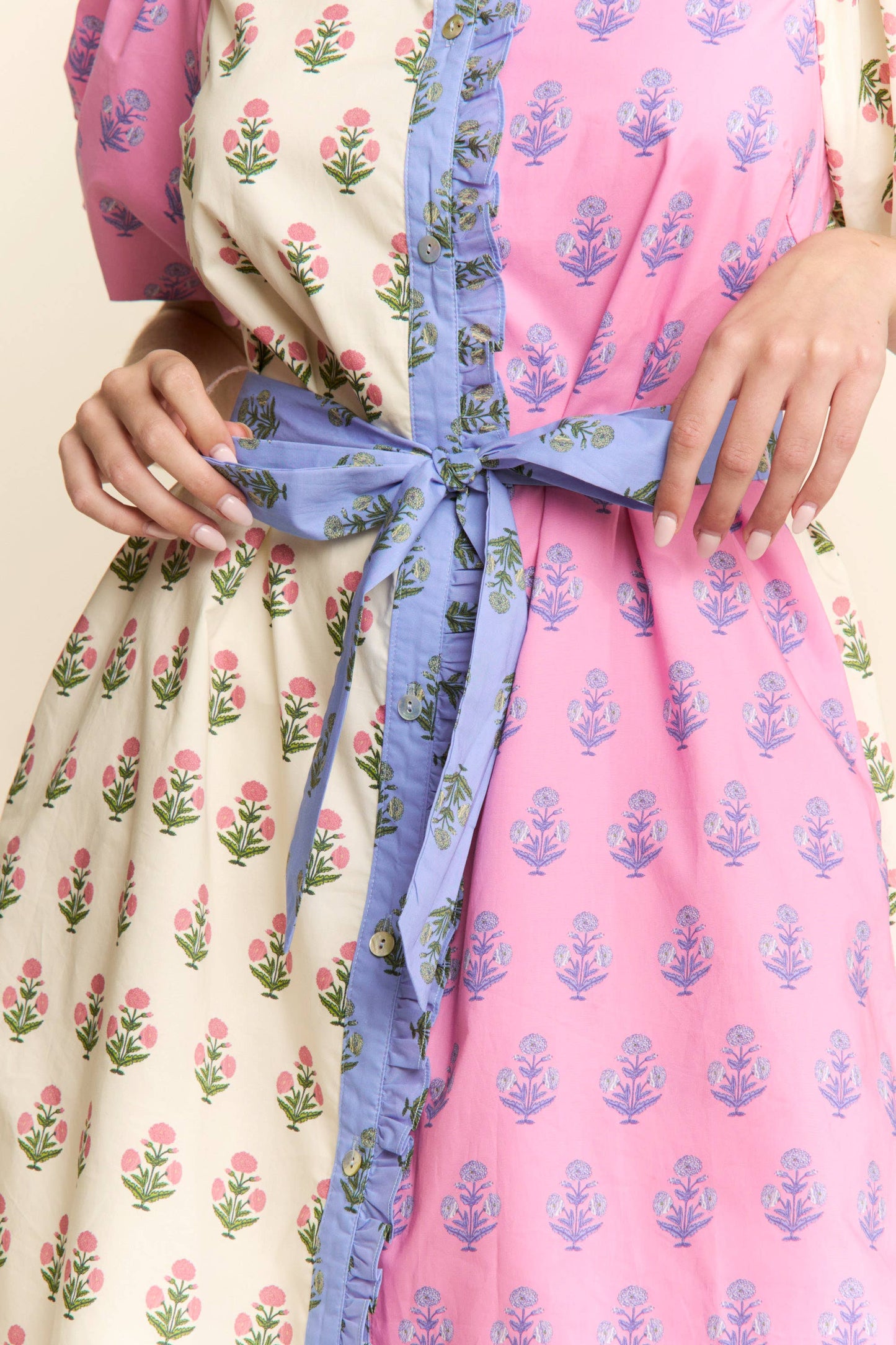 FLORAL PRINT COLOR BLOCK DRESS