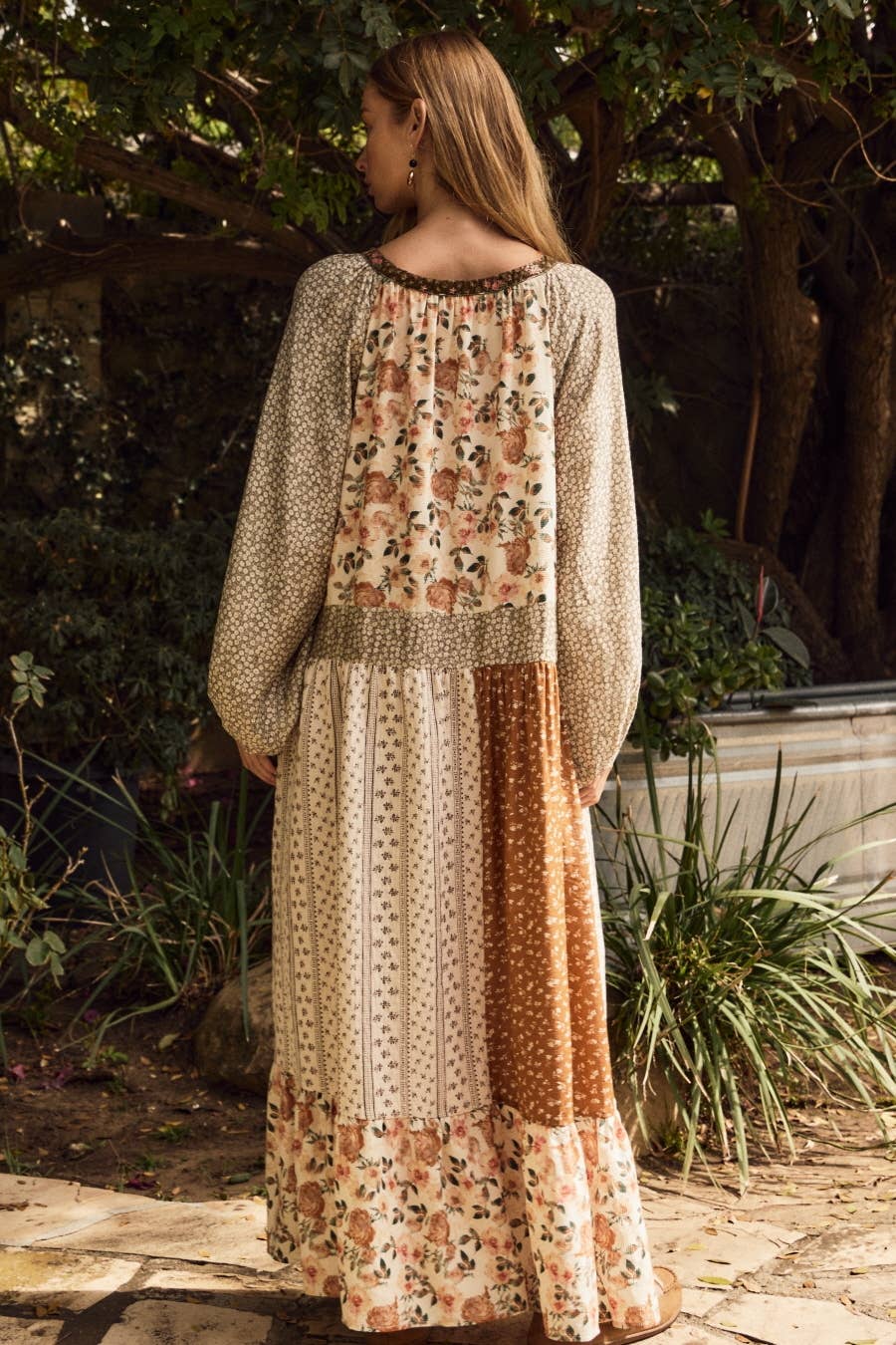 Mixed Floral Print Tiered Midi Dress