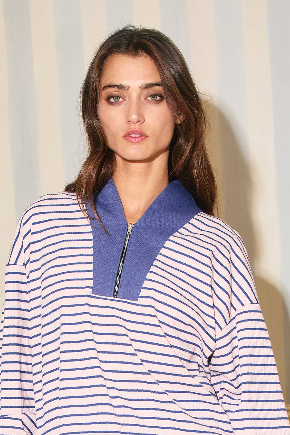Half Zip-Up Stripe Pullover
