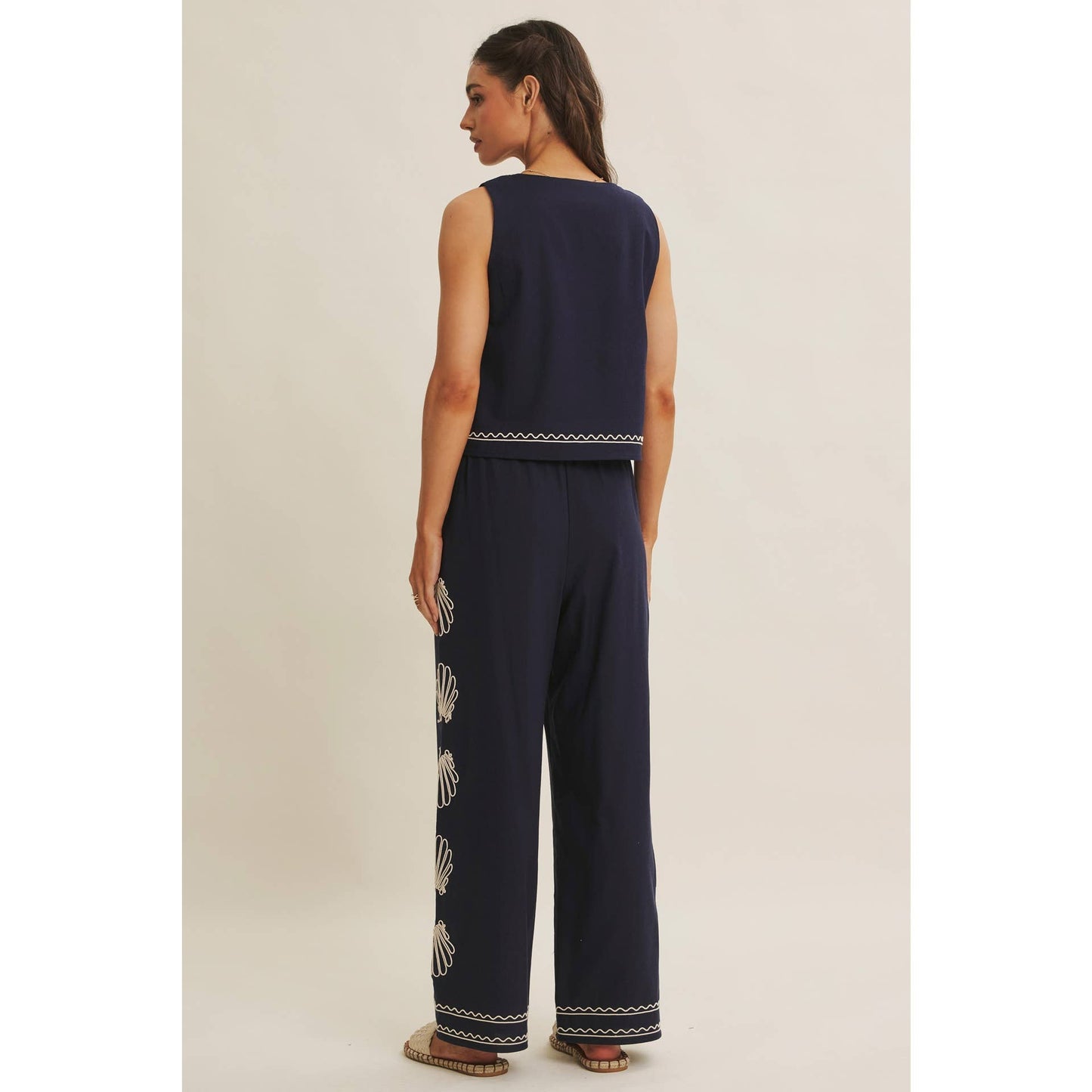 LUXURY COASTAL SEASHELL EMBROIDERED PANTS