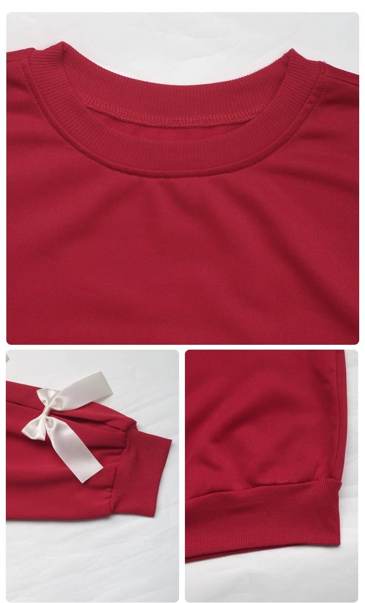 Valentine's Day Crew Neck Bow Red Sweatshirt