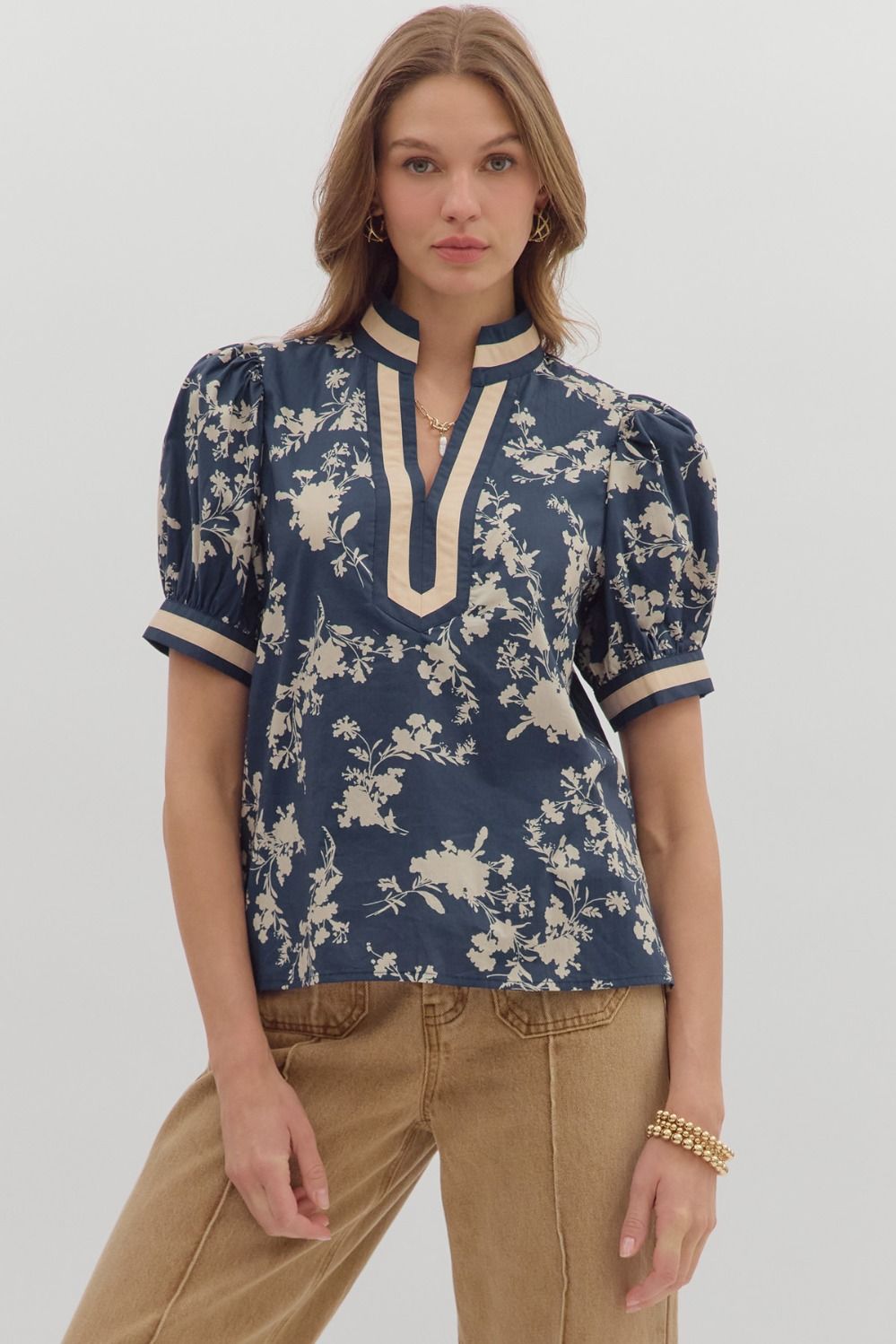 Floral Print Puff Sleeve Top Plus