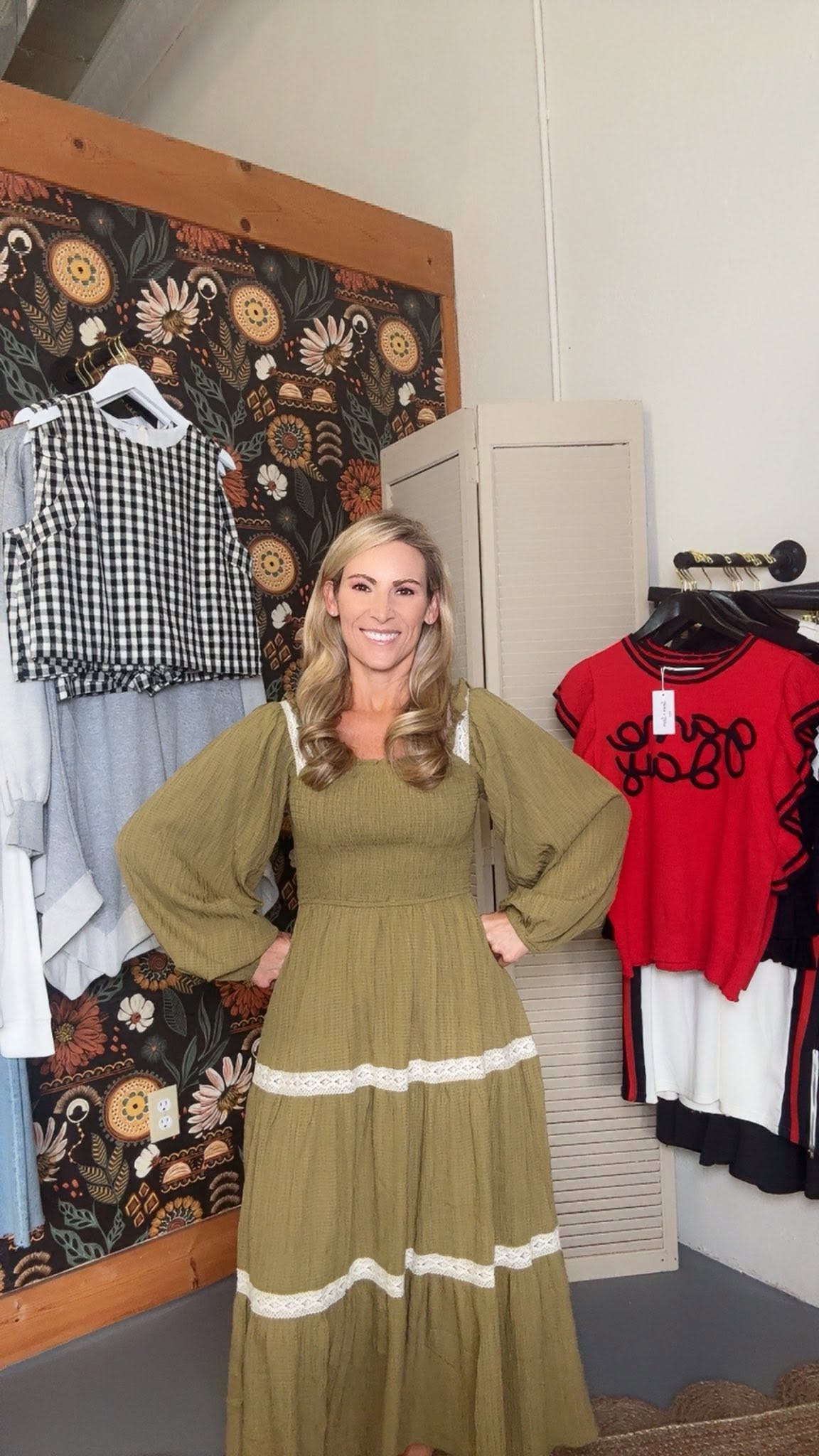 Long-sleeve Smocked Dress