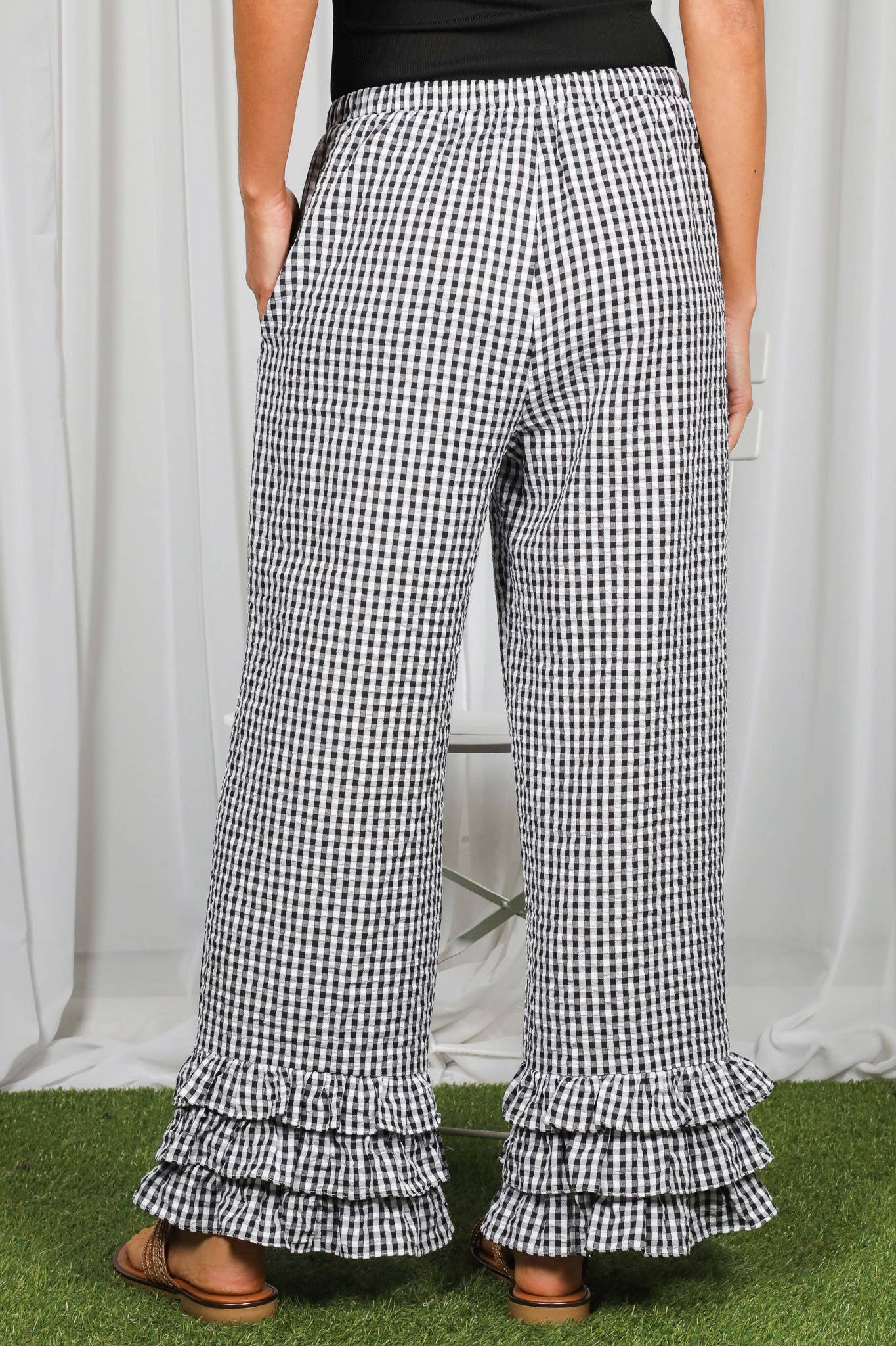 Gingham Layered Ruffle Pants