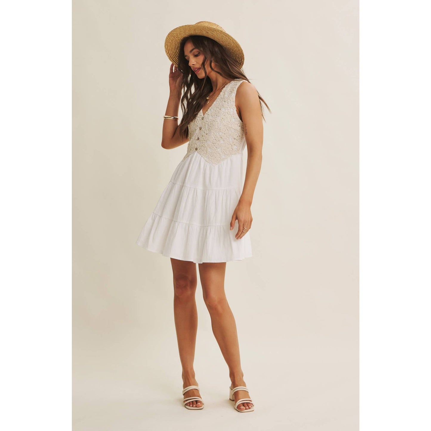 FRENCH PICNIC CROCHET MINI DRESS