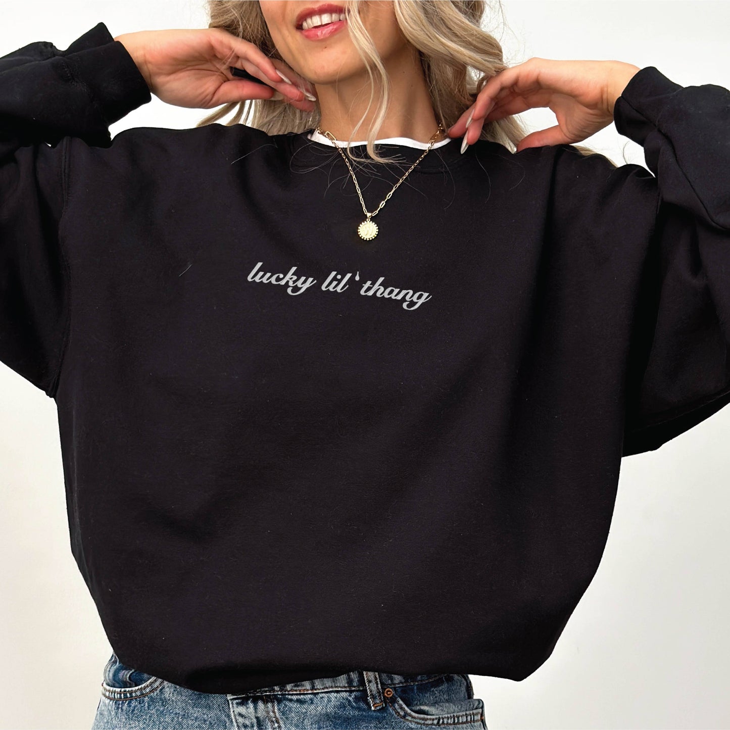 Embroidered St Patrick Day Crewneck Sweatshirt Lucky Sweater