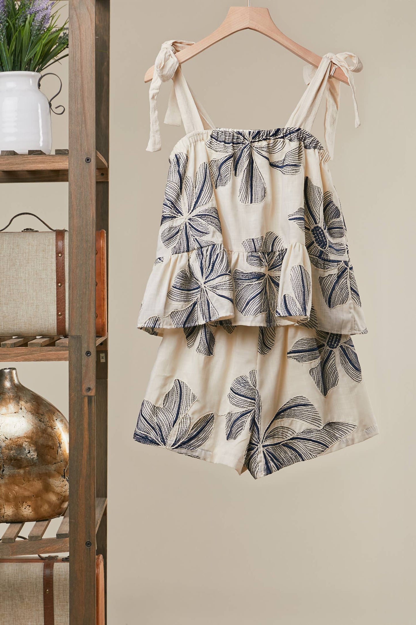 Floral Print Tie-Shoulder Tiered Top