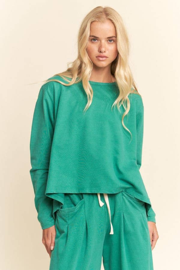 GARMENT WASHED LONG SLEEVE TOP AND PANTS SET