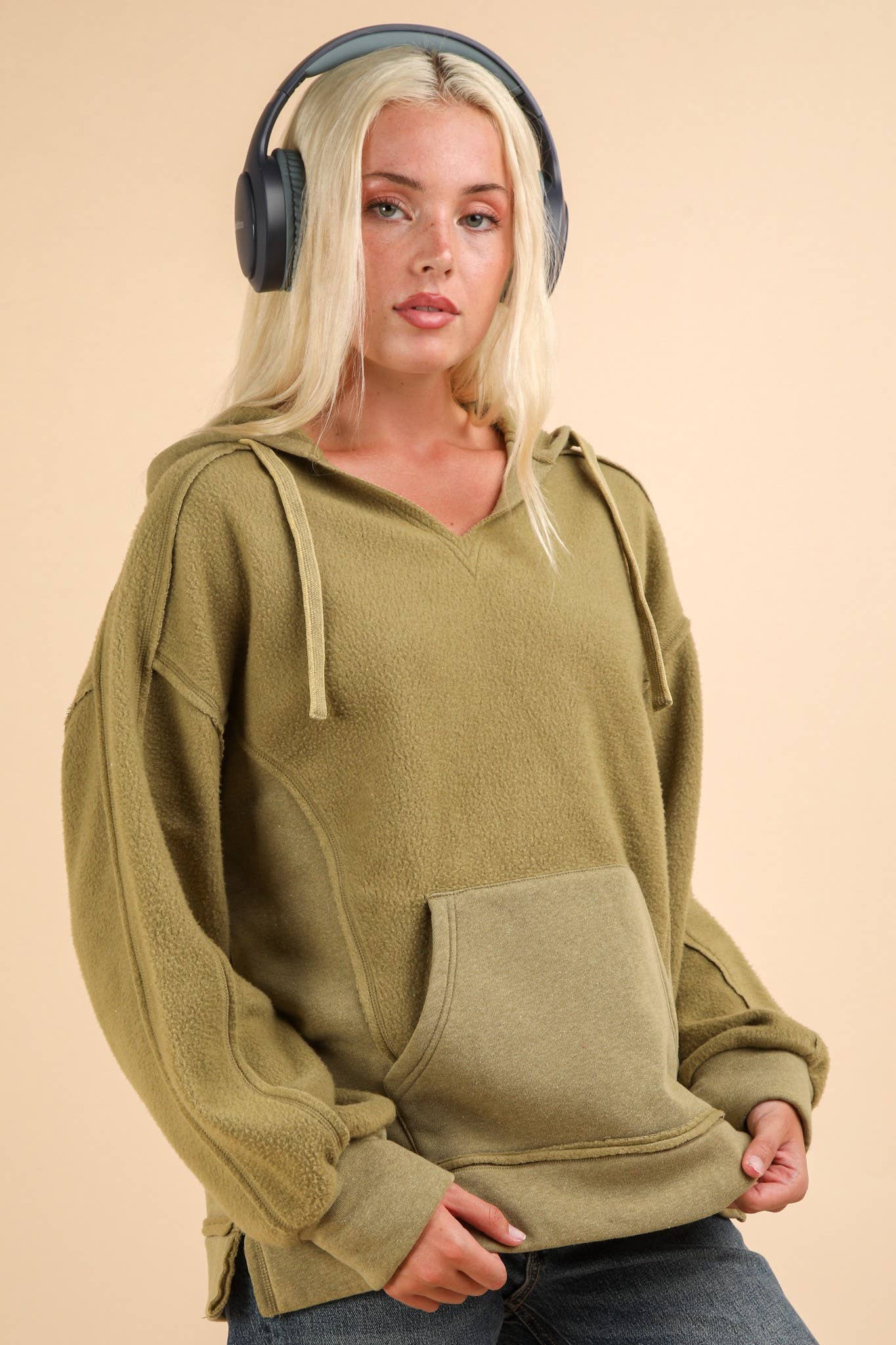 Mineral Washed Oversized Casual Hoodie Knit Top