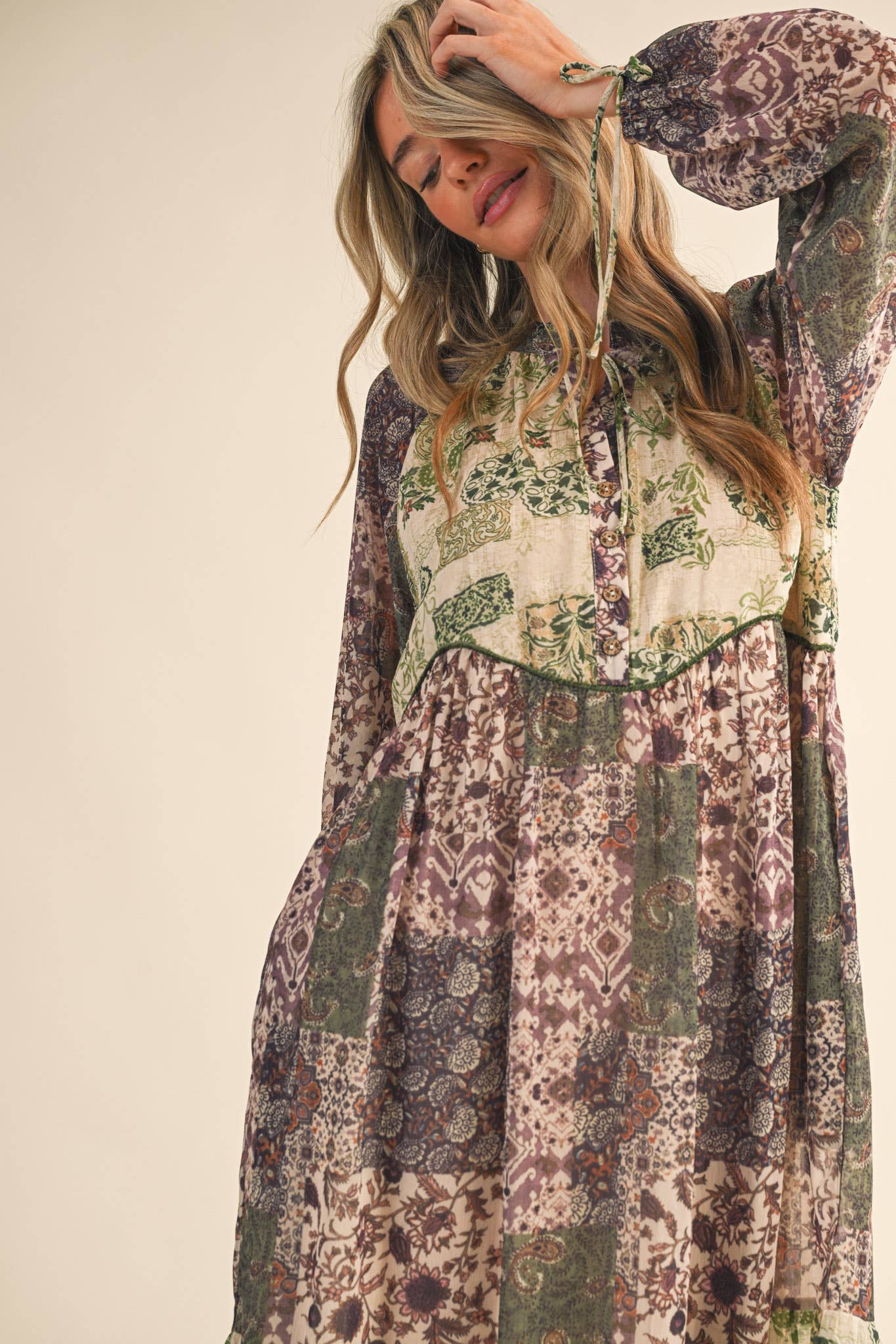 PATCHWORK PRINT MIDI DRESS
