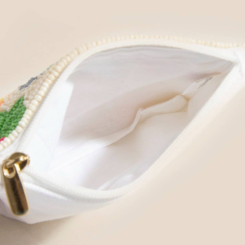 Mushroom And Flowers Seed Beaded Coin Purse