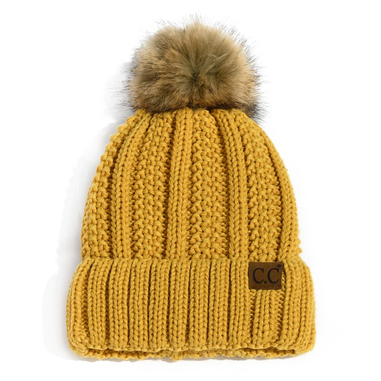 CC Bold Faux Fur Accented Beanie ( YJ-820 )