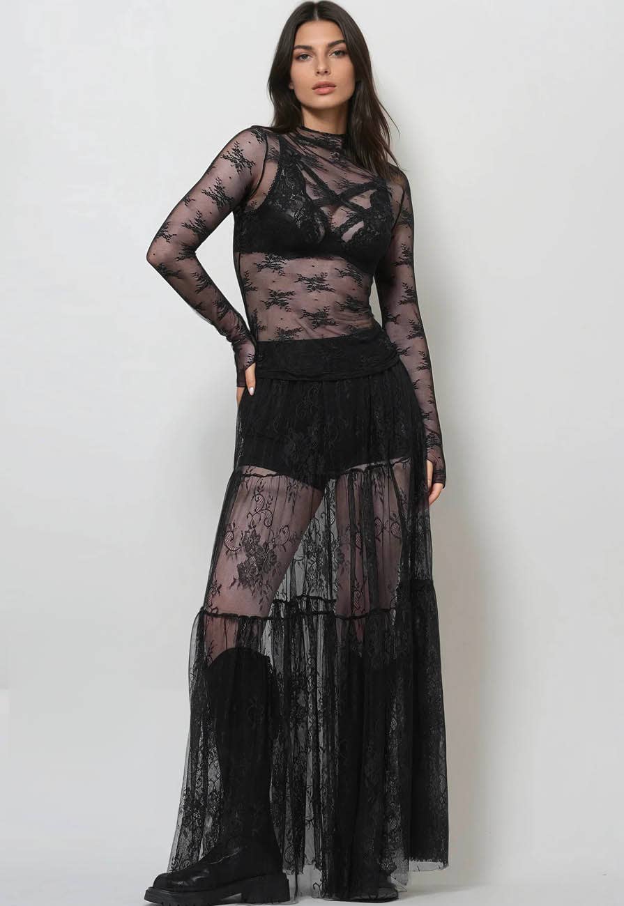 Floral Lace See Through Mesh Top Blouse