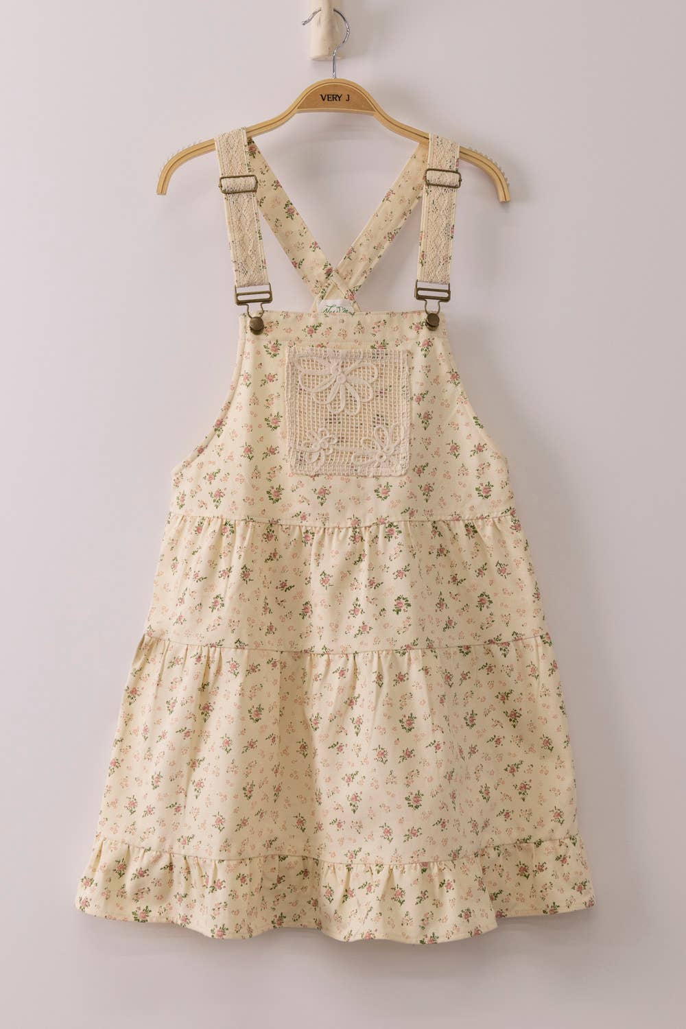 Lace Detail Floral Printed Overall Mini Dress
