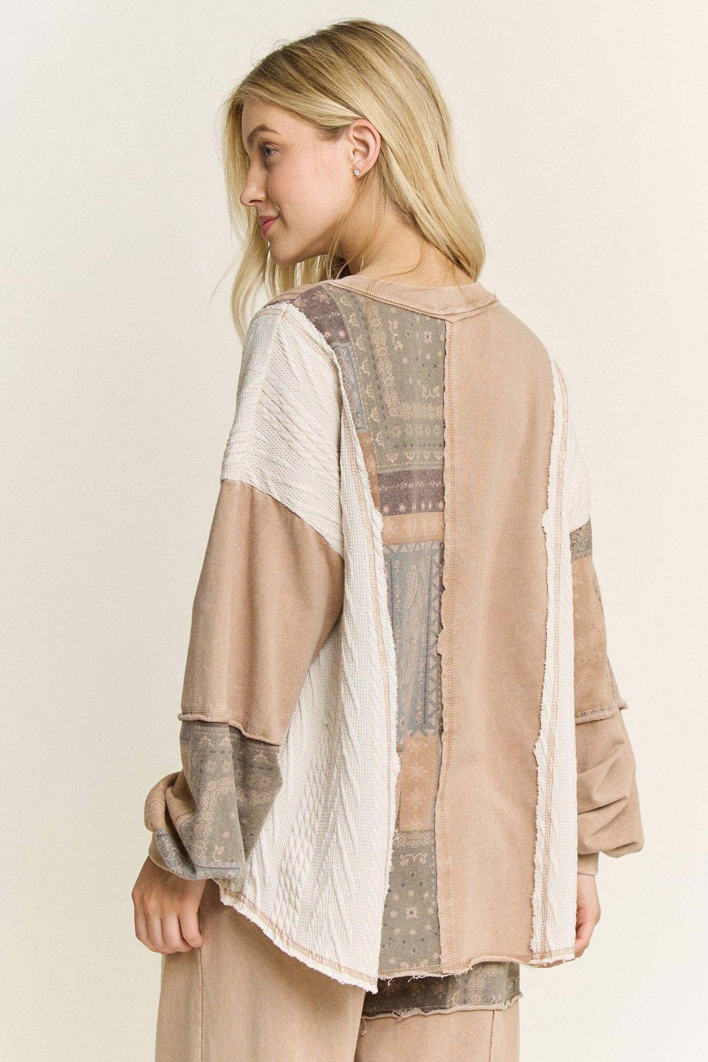 Mineral Washed Bandana Patchwork  Sweater Top