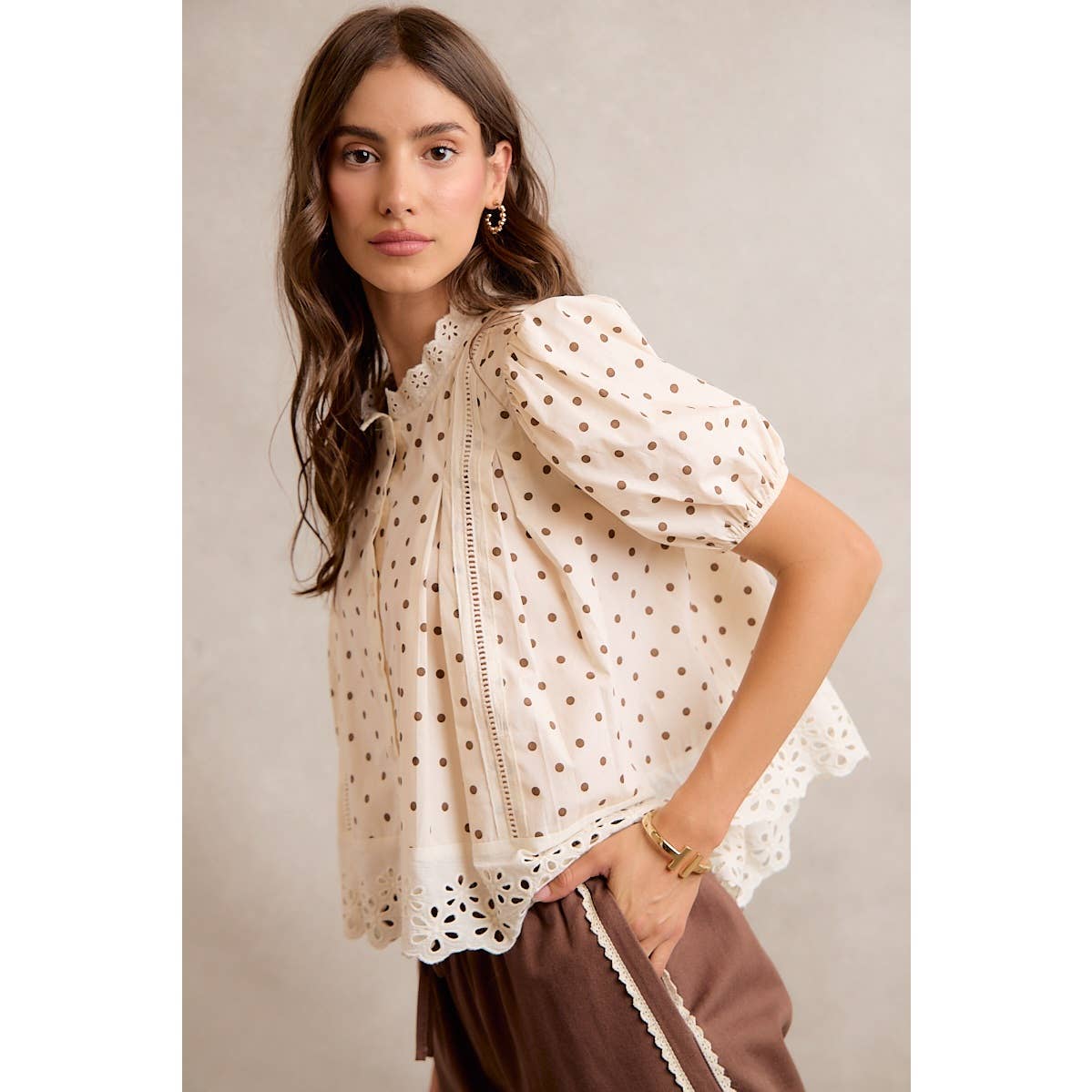 POLKA DOT COTTON LACE BLOUSE