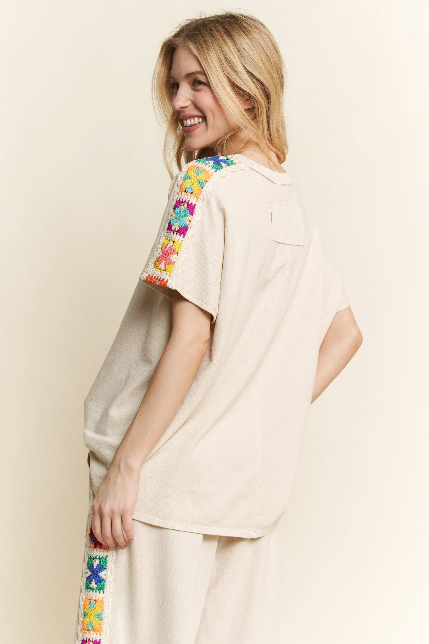 Mineral Washed Crochet Side Trim Top